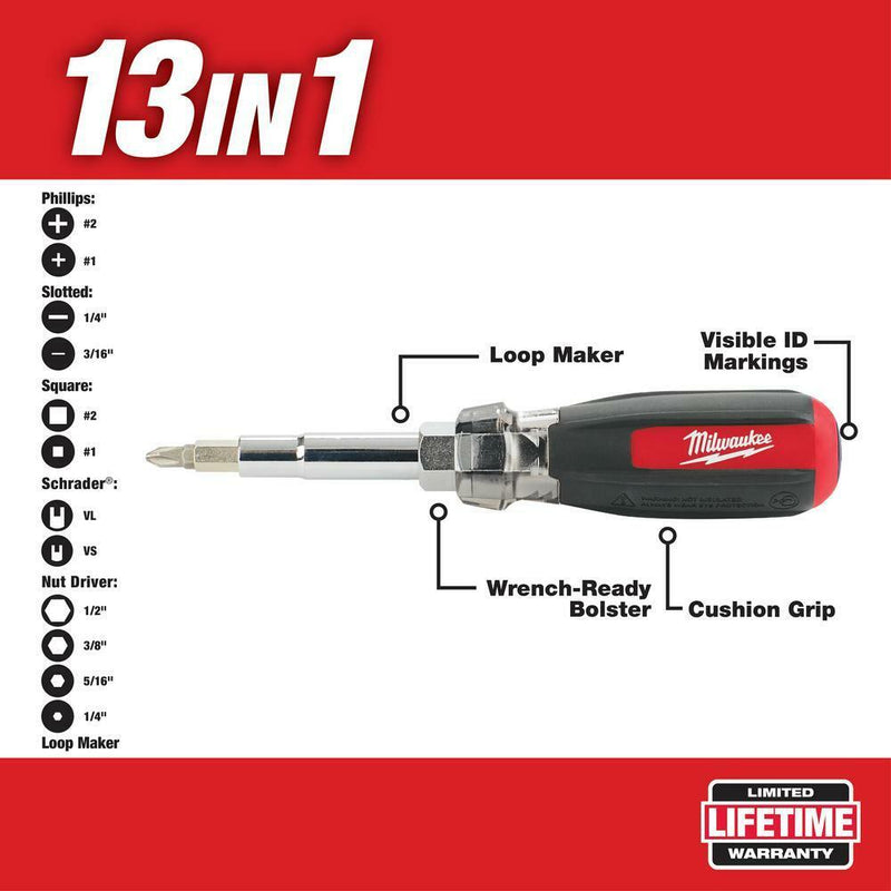 Load image into Gallery viewer, Milwaukee Multi Tip Cushion Grip Screwdriver Multibit Driver Schrader Bit 13in1
