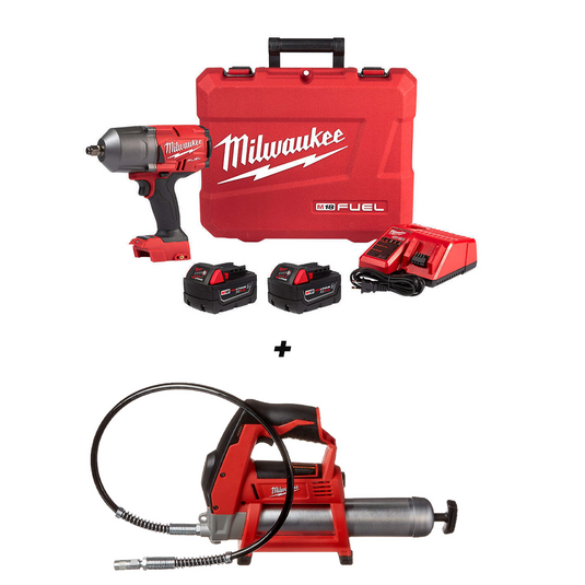 Milwaukee 2767-22R M18 FUEL High Torque 1/2 Inch Impact Wrench w/ Friction  Ring Kit + Grease Gun