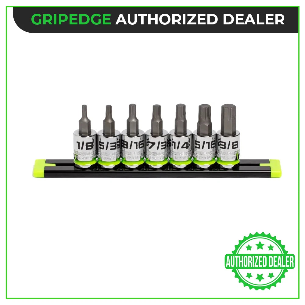 GripEdge Tools GE7BSSHSRPT 7-PC 3/8'' Dr Short SAE RPT Hex Driver Set NEW