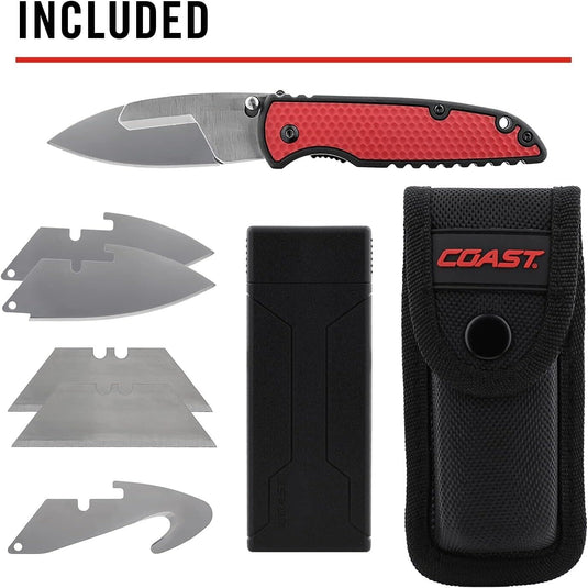 Coast SHIFT DX3425 30861 Gut Hook, Locking Utility Pocket Folding Knife 5 Blades