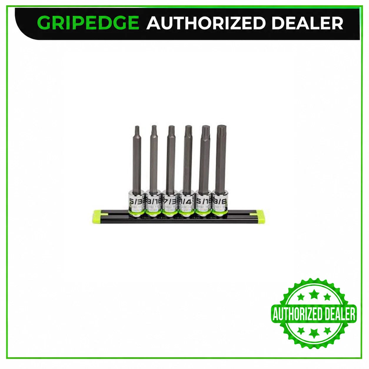 GRIPEDGE HBS6LS RPT Long SAE Hex Driver Set - 6-Pc 3/8’’ Drive