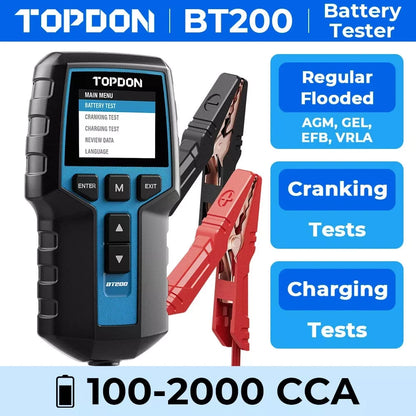 TOPDON BT200 12V Car Battery Load Tester Cranking Charging System Analyzer