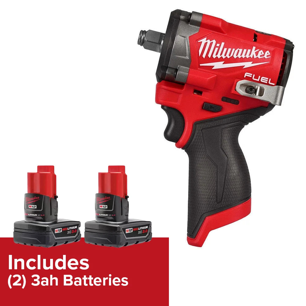 Milwaukee 2563-20 M12 FUEL 12V 1/2" Stubby Impact Wrench + (2) 3ah Batteries