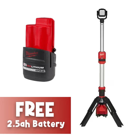 Milwaukee 2132-20 ROCKET LED Stand Work Light M12 Lithium-Ion Cordless 1400 Lumen + 2.5ah Battery
