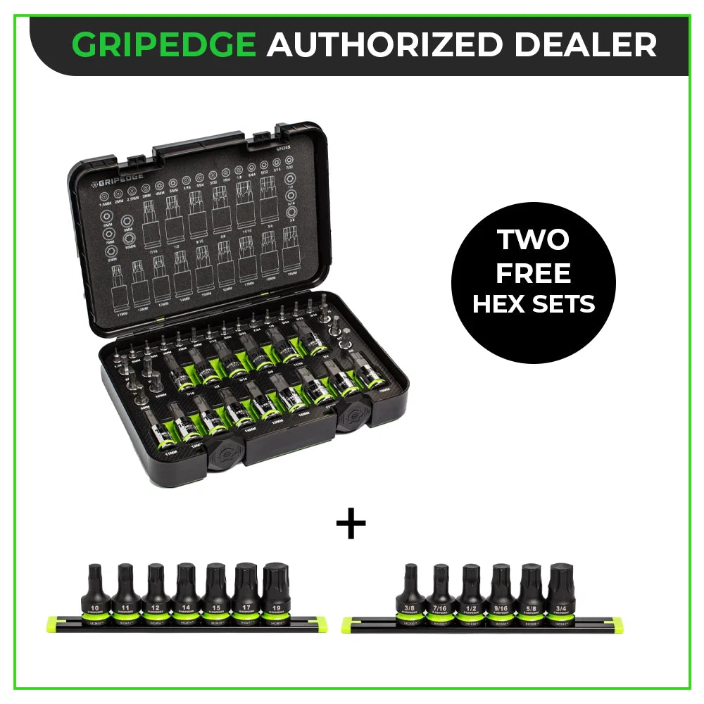 GripEdge Master RPT Hex Bit Allen Socket 38pc + Metric & SAE Hex Driver Set