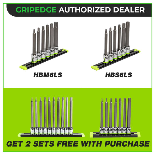 Grip Edge RPT HEX Driver Set 3/8" Dr Metric & SAE + 2 Free Long 1/4" Dr Sets