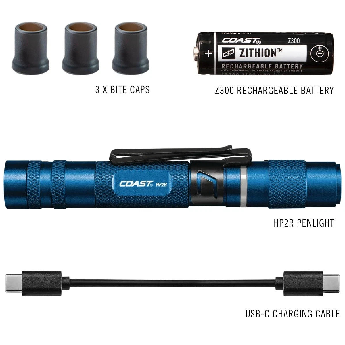 COAST Products HP2R 280 Lumen Rechargeable Penlight with Twist Focus - Blue