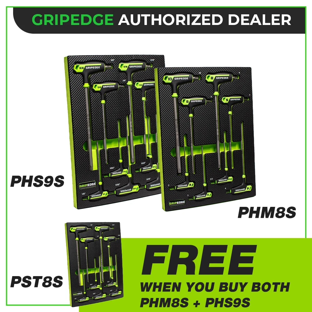 GRIPEDGE PHM8S PHS9S SAE + Metric HEX T-Handle Driver Set + PST8S RPT Star Set