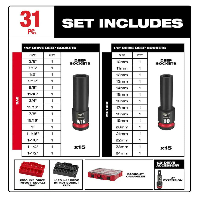 Load image into Gallery viewer, Milwaukee 49-66-6806 SHOCKWAVE Impact Socket PACKOUT Kit - 1/2&quot; Drive 31pc
