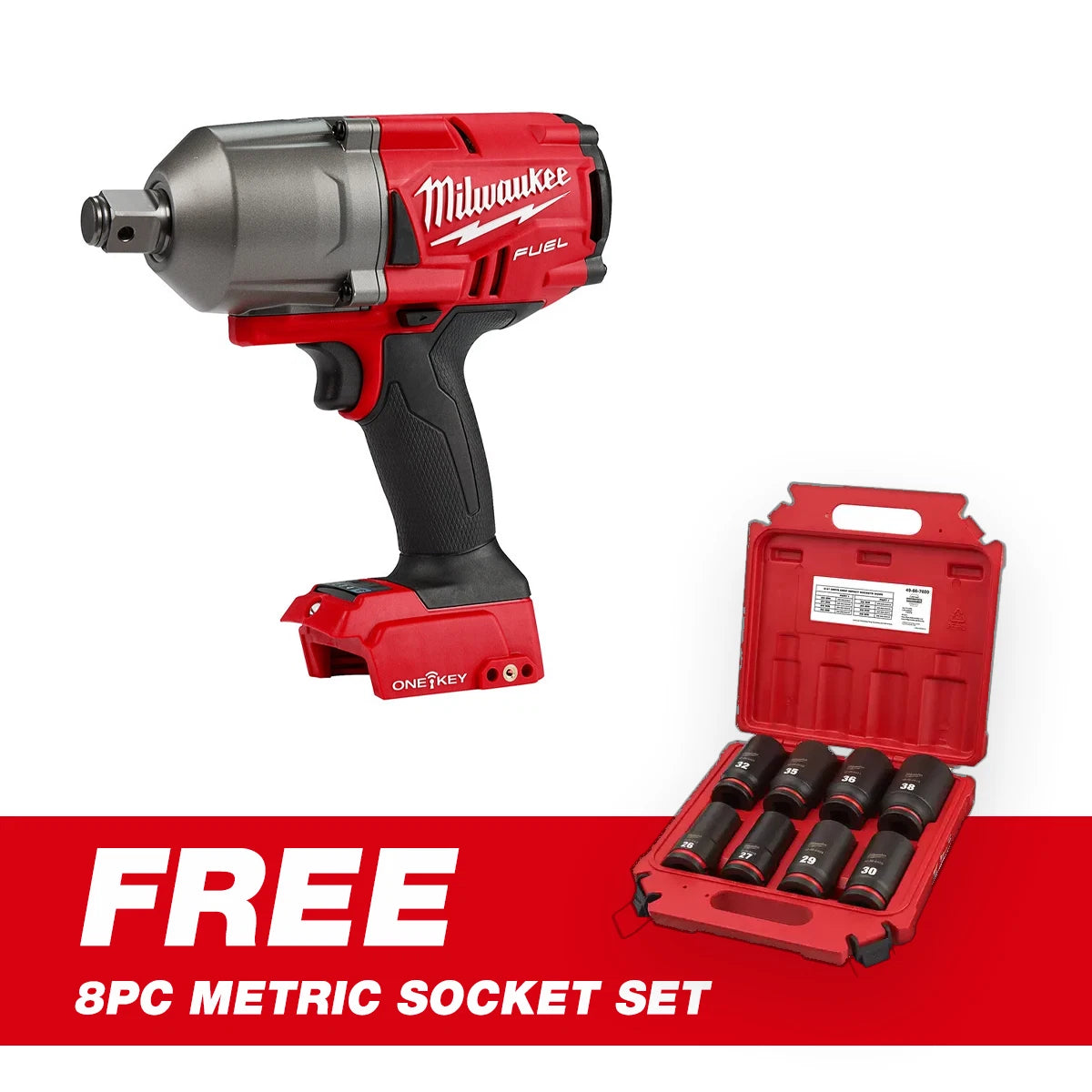Milwaukee 2864-20 M18 FUEL ONE-KEY 18V Lithium-Ion Brushless Cordless 3/4 in. Impact Wrench + Free Socket Set