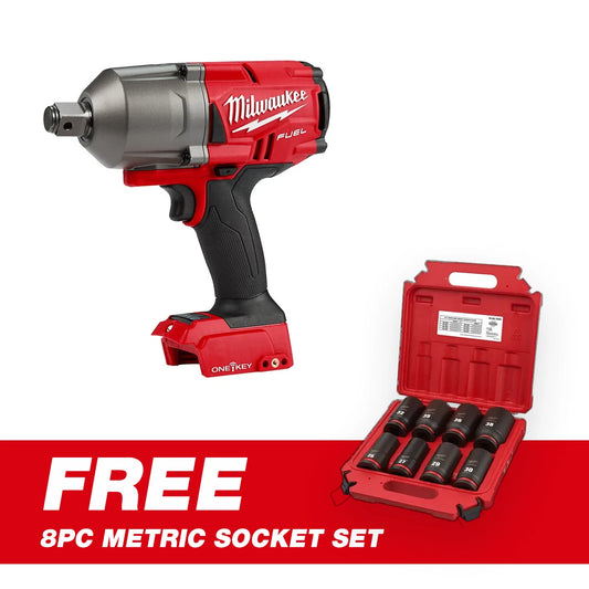 Milwaukee 2864-20 M18 FUEL ONE-KEY 18V Lithium-Ion Brushless Cordless 3/4 in. Impact Wrench + Free Socket Set