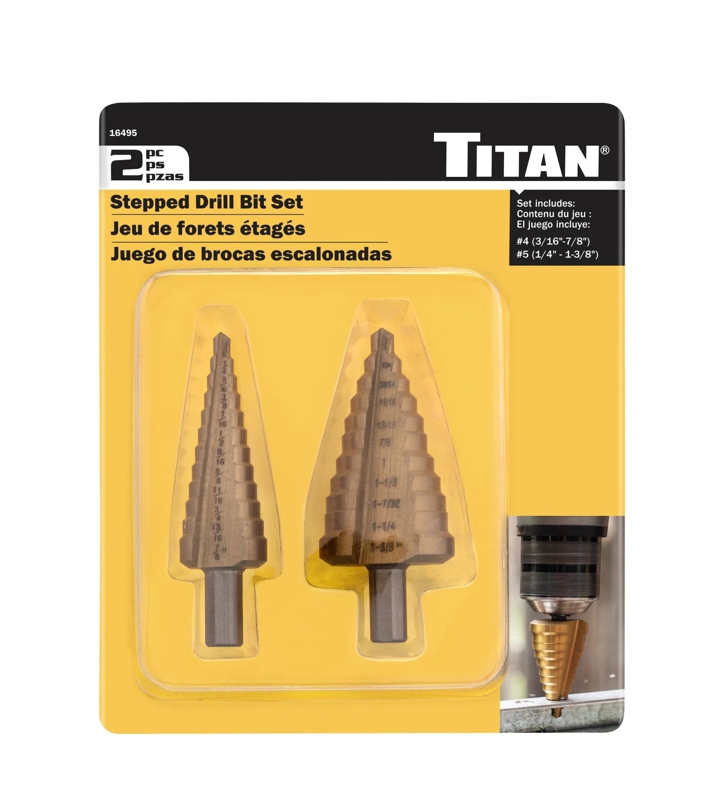 Titan Tools 16495 2-Piece Stepped Drill Bit Set