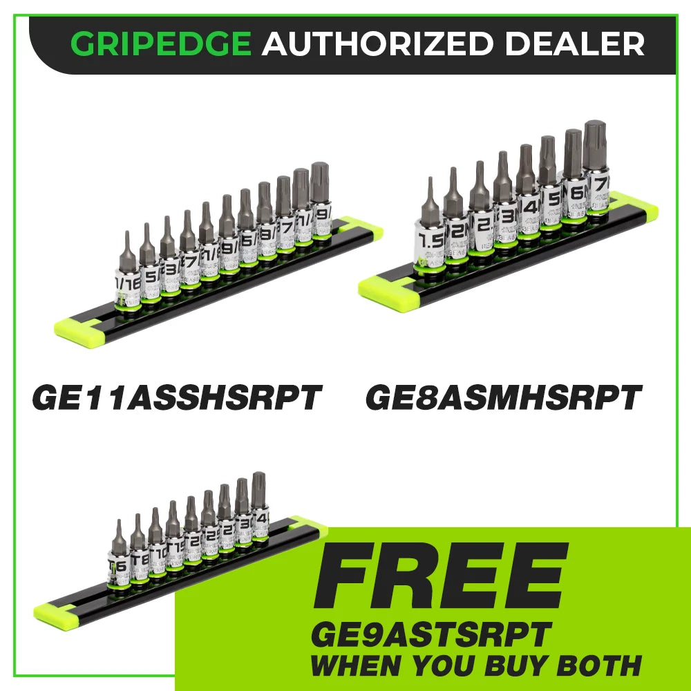 GripEdge Tools RPT Hex Driver Set 11pc SAE & 8pc Metric 1/4''dr + 9pc Star Set