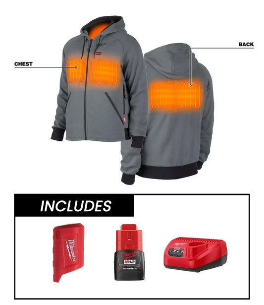 Milwaukee 306G-21M M12 Heated Hoodie Kit Gray Medium -Battery & Charger Included