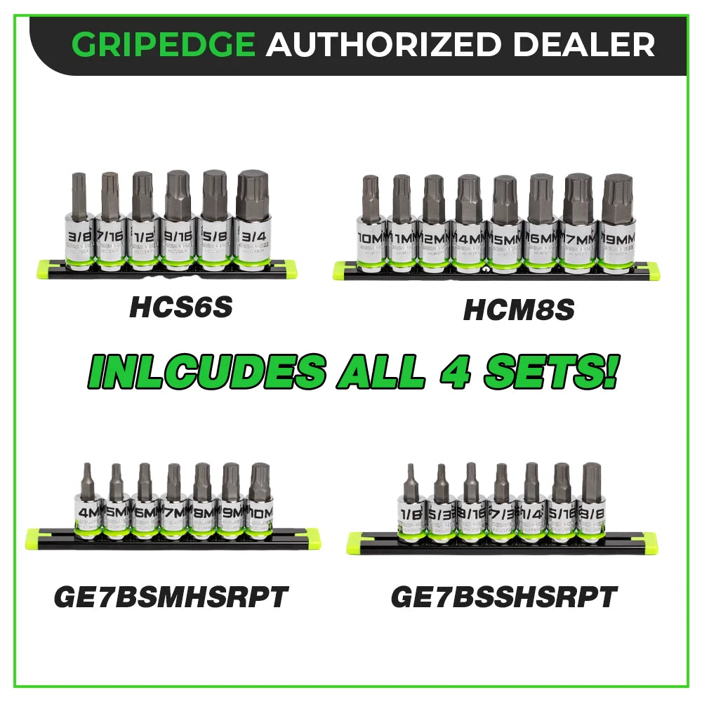 GripEdge Hex & RPT Bit Socket Set Combo SAE + Metric for Damaged Bolt Removal