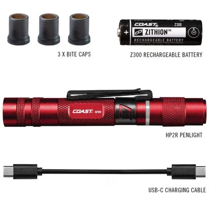 COAST Flashlights HP2R 280 Lumen Rechargeable Penlight with Twist Focus - Red