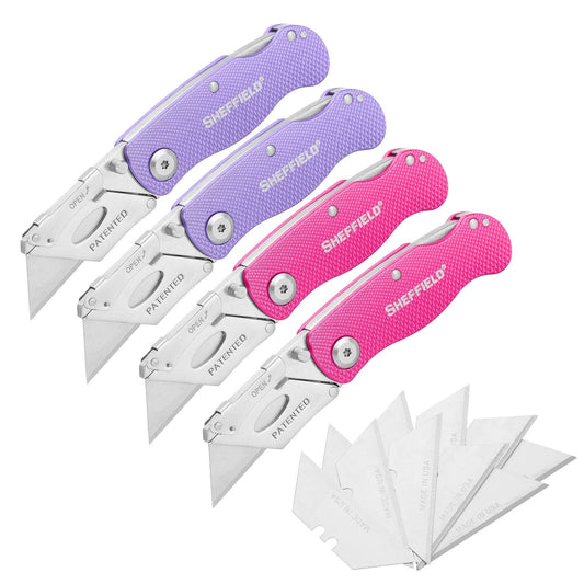 Sheffield 12346 Lock Back Utility Knife (4 Pack) with 10 Replacement Blades
