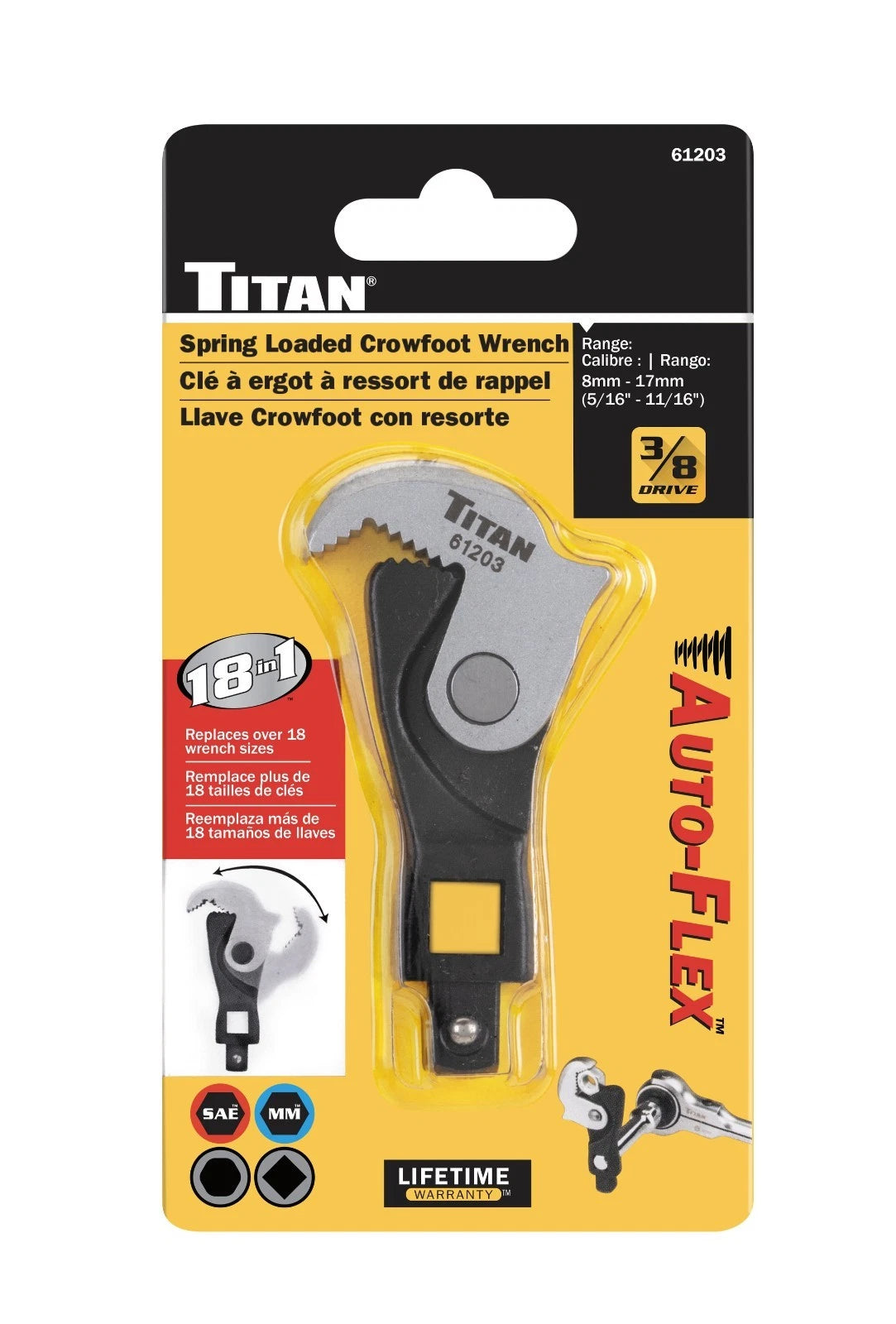 Titan Tools 61203 3/8" Drive Auto-Flex Spring-Loaded Crowfoot Wrench