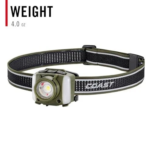 Coast 31299 FL95R 1250 Lumen Rechargeable Plus LED Headlamp Green Red Area Light Mode