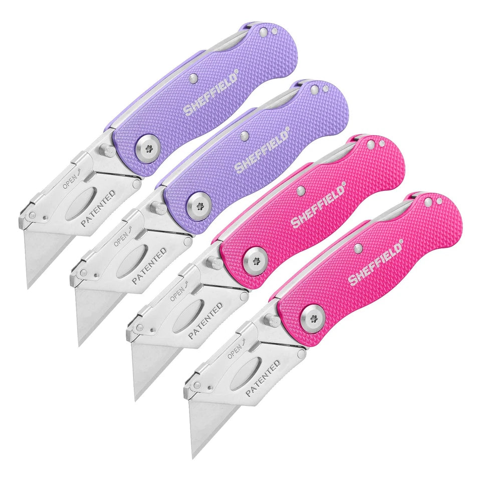 Sheffield 12346 Lock Back Utility Knife (4 Pack) with 10 Replacement Blades