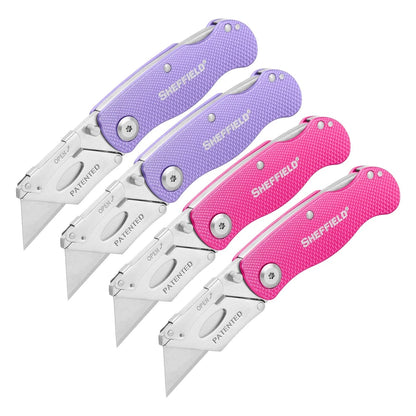 Sheffield 12346 Lock Back Utility Knife (4 Pack) with 10 Replacement Blades