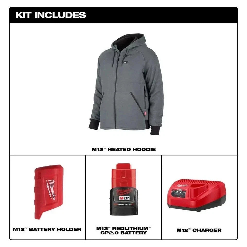 Milwaukee 306G-21L M12 Heated Hoodie Kit Gray Large - Battery & Charger Included q