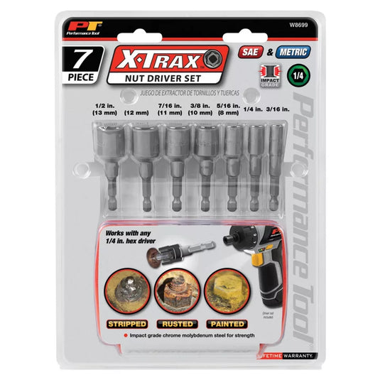 Performance Tool W8699 Nut Extractor X-Trax Nut Driver Set 7pc.