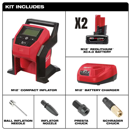 Milwaukee 2475-21XC M12 Cordless Compact Inflator Kit 120psi + FREE 4ah Battery