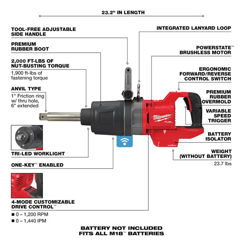 Load image into Gallery viewer, Milwaukee 2869-20 M18 FUEL 1&quot; Cordless Extended Anvil High Torque Impact Wrench + 8ah Forge battery
