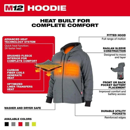Milwaukee 306G-21L M12 Heated Hoodie Kit Gray Large - Battery & Charger Included q