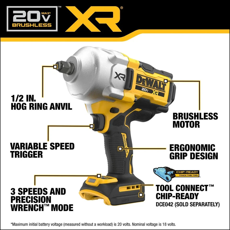 DeWalt DCF961B 20V MAX XR 1/2" High-Torque Impact Wrench + Free Battery
