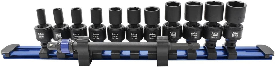 Astro Tools 78111 12pc 1/4" Square & Hex Drive Magnetic Universal 6pt Impact Socket Set for Impact Wrenches & Drivers