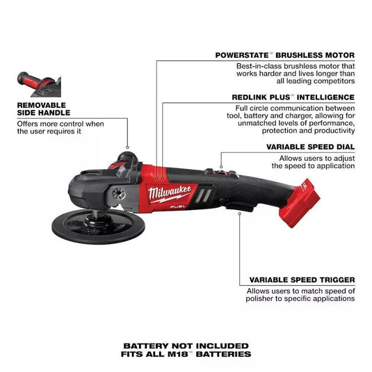 Milwaukee Tool 2738-20 M18 Fuel 7" Cordless Variable Speed Polisher + 6ah Battery