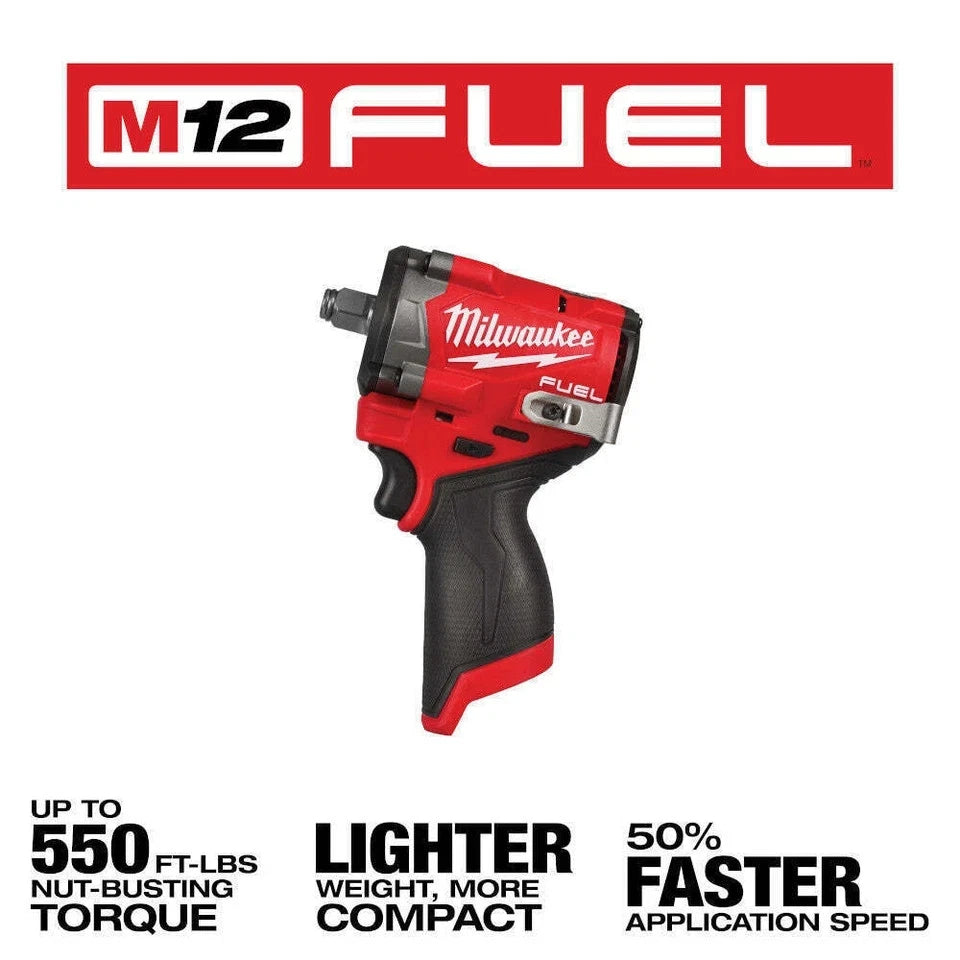 Milwaukee 2563-20 M12 FUEL 12V 1/2" Stubby Impact Wrench + (2) 3ah Batteries