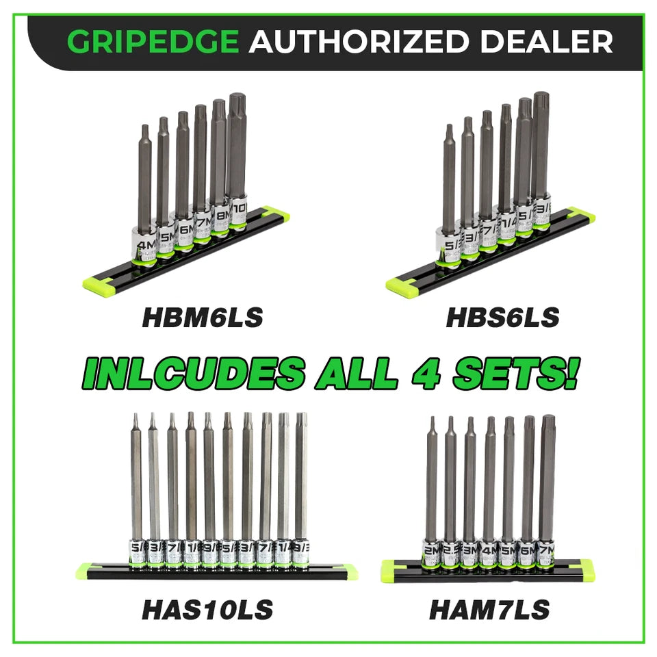 Grip Edge RPT HEX Driver Set 3/8" Dr Metric & SAE + 2 Free Long 1/4" Dr Sets