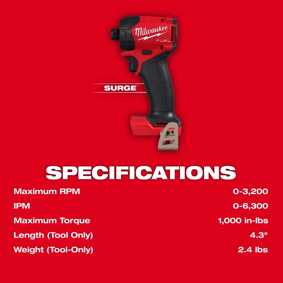 Milwaukee 2761-20 M18 FUEL 18V SURGE 1/4" Hex Hydraulic Driver + FREE Titan Adapter 1/4" - 3/8" Drive
