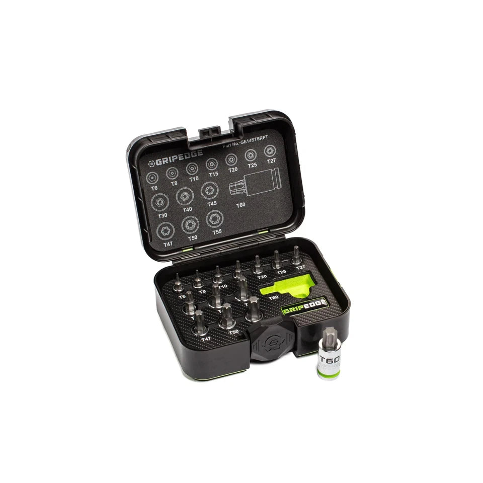 GripEdge Tools GE14STSRPT RPT TORX SET Star Sockets T6 to T60 bits 14-pc