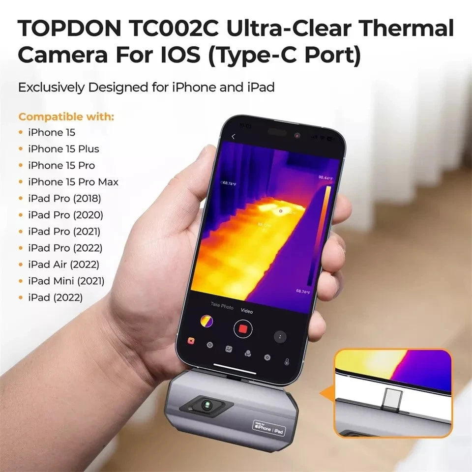 TOPDON TC002C Thermal Imaging Camera for iPhone 15 Series & iPads w/Type-C Port