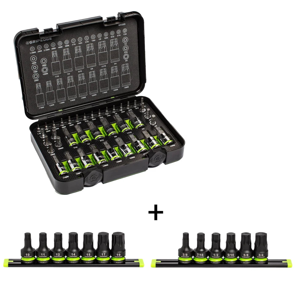 GripEdge Master RPT Hex Bit Allen Socket 38pc + Metric & SAE Hex Driver Set