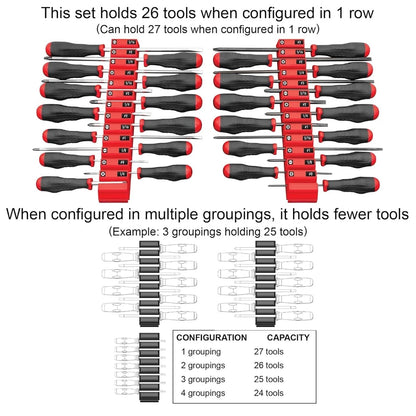 Ernst 5613M Screwdriver Pro 26 Tool Magnetic Storage Organizer Red