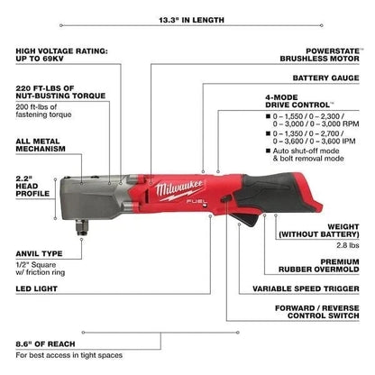 Milwaukee 2565-20 M12 Fuel 1/2" Right Angle Impact Wrench + (2) Batteries