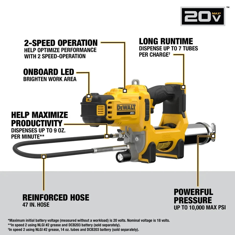 DeWalt DCGG581B 20V MAX 2-Speed Grease Gun + Free Battery