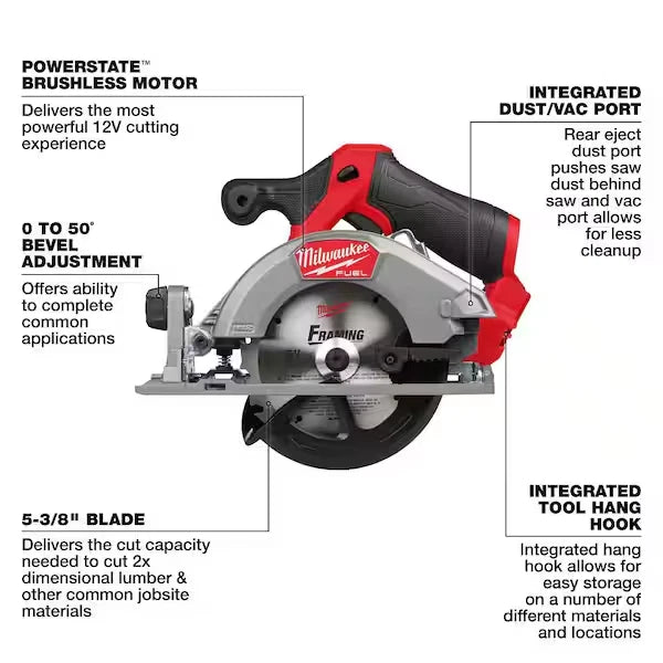 Milwaukee 2521-20 M12 FUEL 5-3/8" Circular Saw + Free 5.0ah Battery
