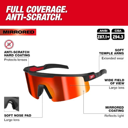 Milwaukee 48-73-2500 Wrap Around Safety Glasses Red Mirrored Anti-Scratch Lenses