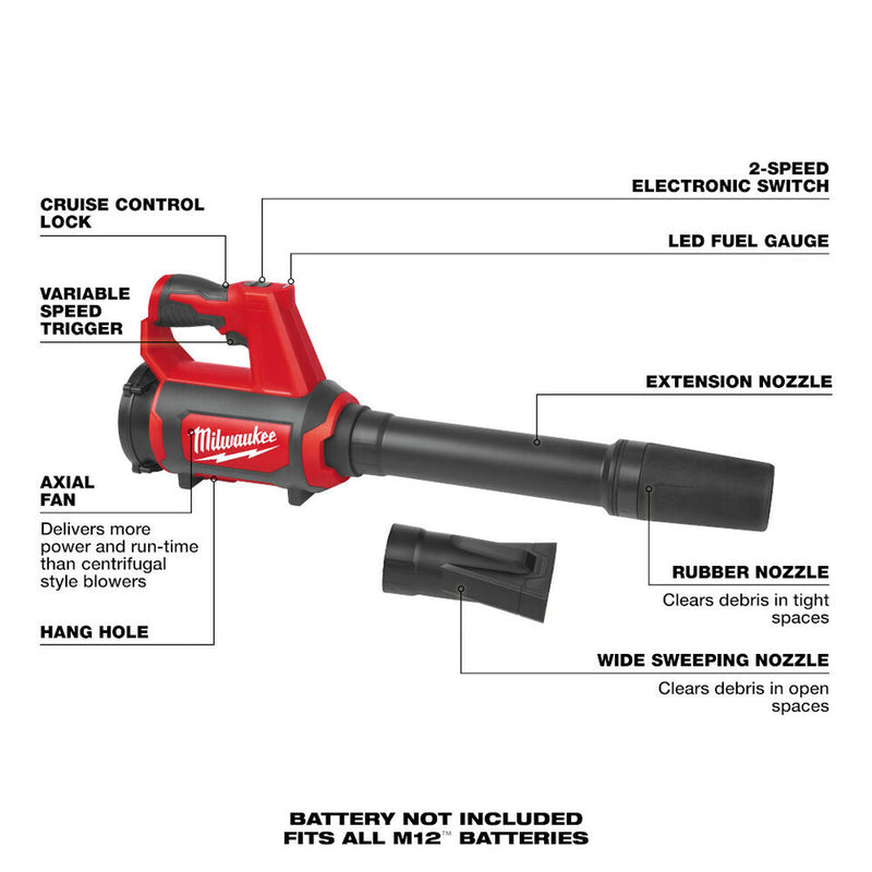 Load image into Gallery viewer, Milwaukee 0852-20 M12 Compact Handheld Cordless Leaf Blower + 2.5ah Battery
