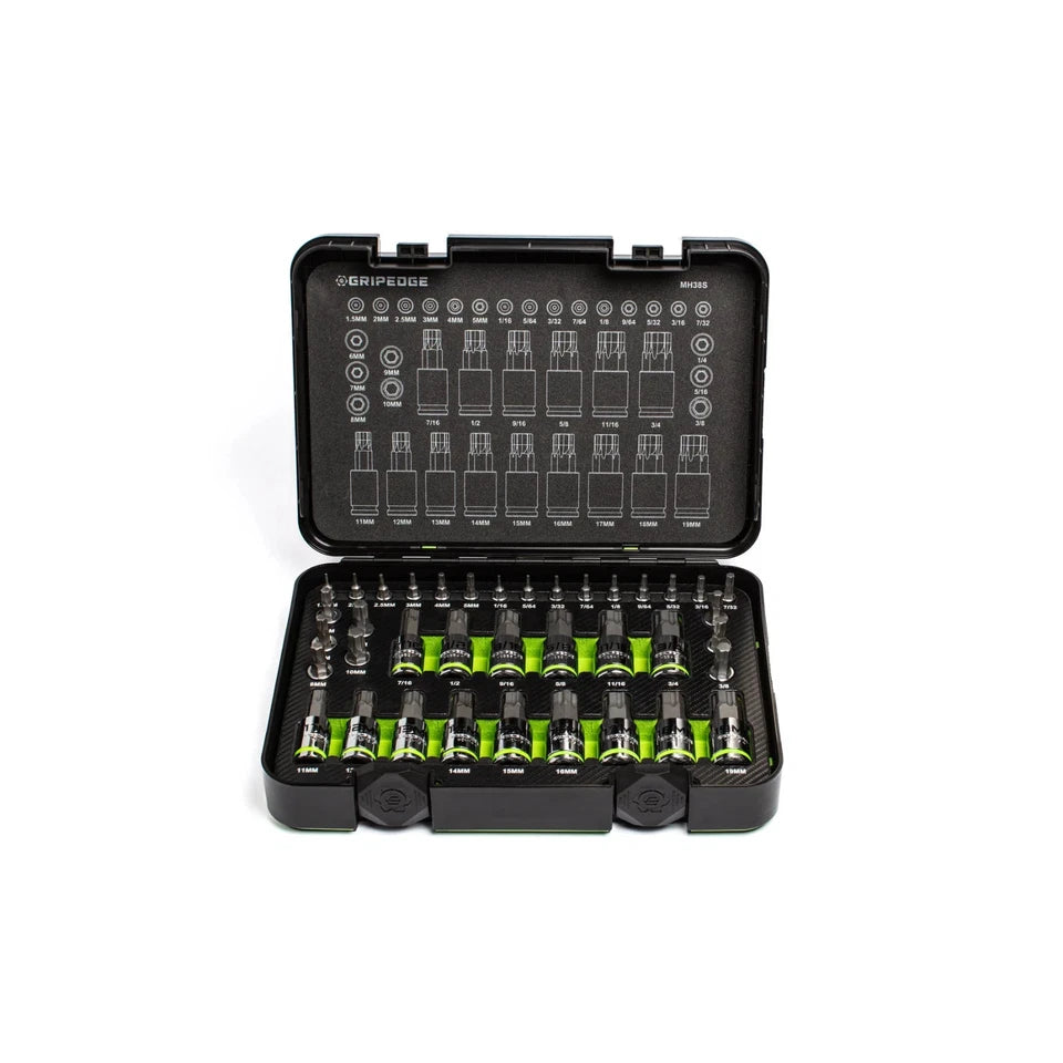 GripEdge Master RPT Hex Bit Allen Socket 38pc + Metric & SAE Hex Driver Set