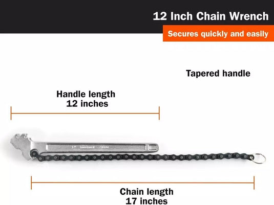 Titan 21370 Forged Steel Pipe Heavy Duty Chain Wrench - 12" Wrench 17" Chain