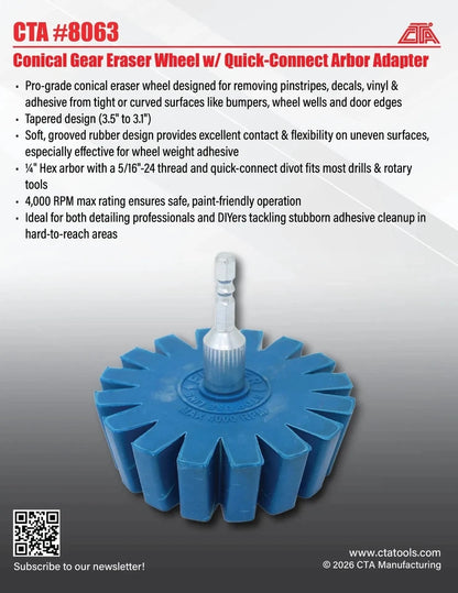 CTA Tools CTA8063 Conical Gear Eraser Wheel with Quick-Connect Arbor Adapter