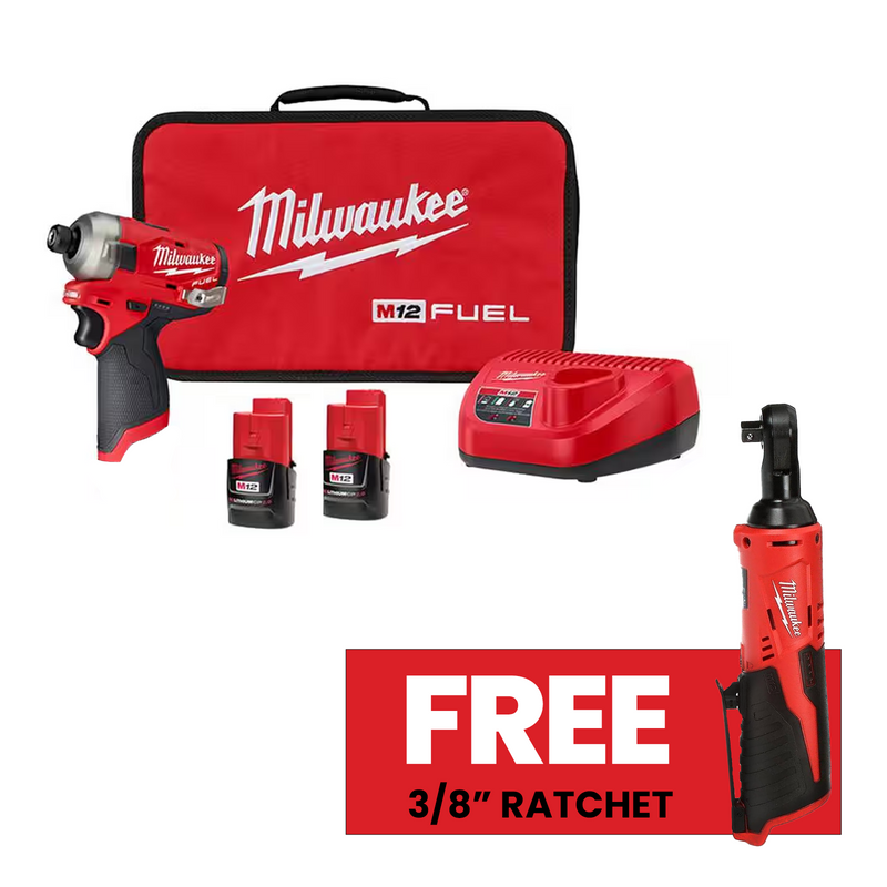 Load image into Gallery viewer, Milwaukee 2551-22 M12 Fuel Surge 1/4&quot; Hex Hydraulic Driver Kit + 3/8&quot; Ratchet
