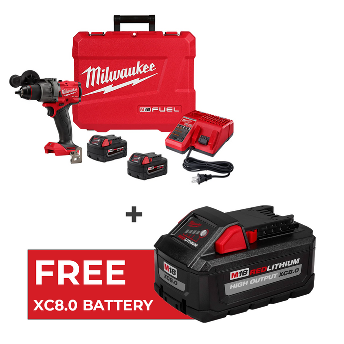 Milwaukee 2903-22 M18 FUEL 1/2 in. Drill/Driver Kit + Free 8.0 Battery